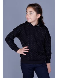 Kız Çocuk Taş İşlemeli Sweatshirt Siyah