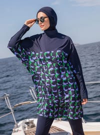 Yarasa Kol Desenli Tesettür Mayo Lacivert Mayo Bella