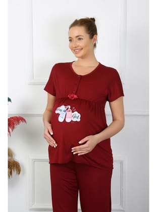 Akbeniz Kadın Kısa Kol Hamile Lohusa Pijama Takımı Bordo 45210