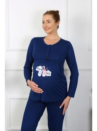 Akbeniz Kadın Uzun Kol Hamile Lohusa Pijama Takımı Lacivert 45501