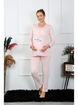Akbeniz Kadın Uzun Kol Hamile Lohusa Pijama Takımı Pudra 45501