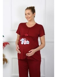 Akbeniz Kadın Kısa Kol Hamile Lohusa Pijama Takımı Bordo