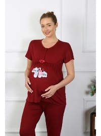 Akbeniz Kadın Kısa Kol Hamile Lohusa Pijama Takımı Bordo
