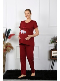 Akbeniz Kadın Kısa Kol Hamile Lohusa Pijama Takımı Bordo