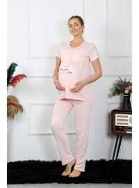 Akbeniz Kadın Kısa Kol Hamile Lohusa Pijama Takımı Pudra