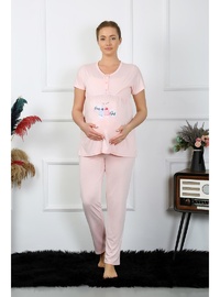 Akbeniz Kadın Kısa Kol Hamile Lohusa Pijama Takımı Pudra
