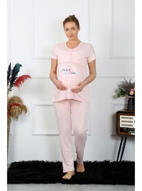 Akbeniz Kadın Kısa Kol Hamile Lohusa Pijama Takımı Pudra