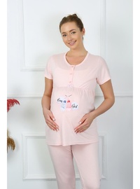 Akbeniz Kadın Kısa Kol Hamile Lohusa Pijama Takımı Pudra