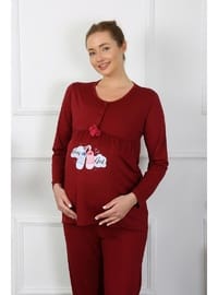 Akbeniz Kadın Uzun Kol Hamile Lohusa Pijama Takımı Bordo
