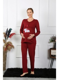 Akbeniz Kadın Uzun Kol Hamile Lohusa Pijama Takımı Bordo
