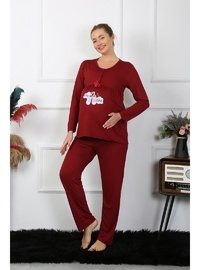 Akbeniz Kadın Uzun Kol Hamile Lohusa Pijama Takımı Bordo