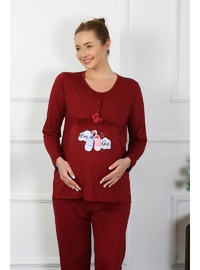 Akbeniz Kadın Uzun Kol Hamile Lohusa Pijama Takımı Bordo