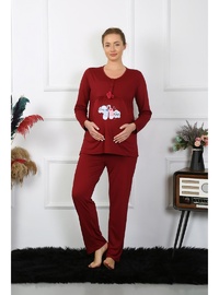 Akbeniz Kadın Uzun Kol Hamile Lohusa Pijama Takımı Bordo