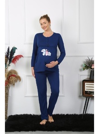 Akbeniz Kadın Uzun Kol Hamile Lohusa Pijama Takımı Lacivert