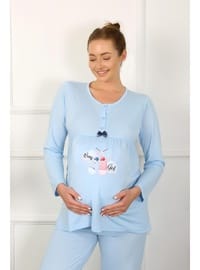 Akbeniz Kadın Uzun Kol Hamile Lohusa Pijama Takımı Mavi