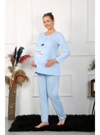 Akbeniz Kadın Uzun Kol Hamile Lohusa Pijama Takımı Mavi