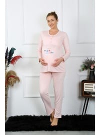 Akbeniz Kadın Uzun Kol Hamile Lohusa Pijama Takımı Pudra