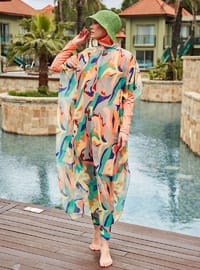 Desenli Pareo Kaftan P2409 Çok Renkli