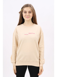 Kız Çocuk Nakışlı Sweatshirt Bej