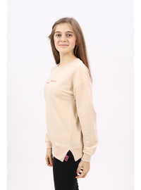 Kız Çocuk Nakışlı Sweatshirt Bej