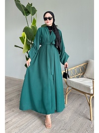 Kolu İpli Büzgülü Mint Abaya