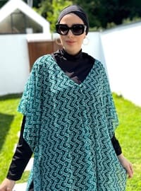Desenli Pareo-Kaftan Mint Yeşili