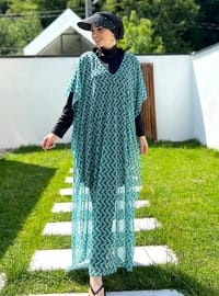 Desenli Pareo-Kaftan Mint Yeşili