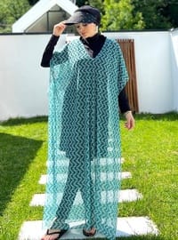 Desenli Pareo-Kaftan Mint Yeşili