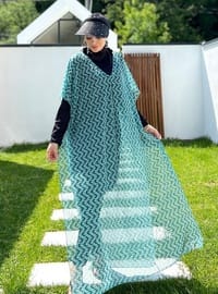 Desenli Pareo-Kaftan Mint Yeşili