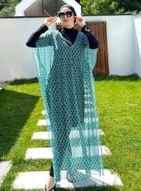 Desenli Pareo-Kaftan Mint Yeşili