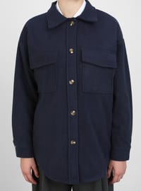 Oversize Cep Detaylı Kaşe Ceket Lacivert