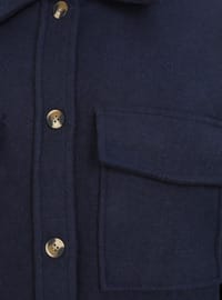 Oversize Cep Detaylı Kaşe Ceket Lacivert