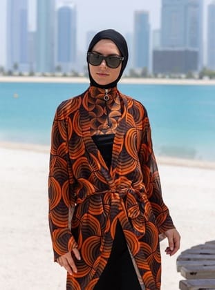 Remsa Tesettür Mayo Üzerine Tek Kaftan Kimono Pareo RP015 Retro