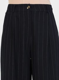 Lacivert Çizgili Bol Paça Pantolon