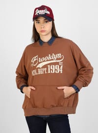 Baskılı Oversize Sweatshirt Taş rengi Benin