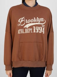 Baskılı Oversize Sweatshirt Taş rengi Benin