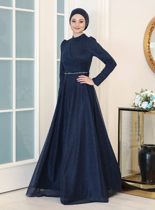 Tesettür Abiye Elbise - Lacivert - Azra Design