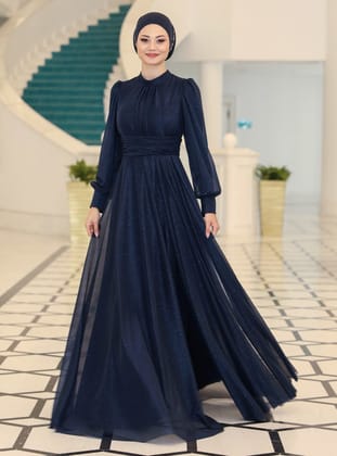 Tesettür Abiye Elbise - Lacivert - Azra Design