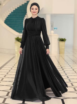 Tesettür Abiye Elbise - Siyah - Azra Design