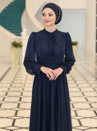 Lacivert Tesettür Abiye Elbise