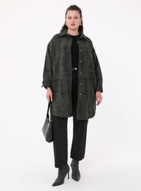 Desenli Oversize Kaşe Ceket - Haki