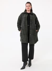 Desenli Oversize Kaşe Ceket - Haki
