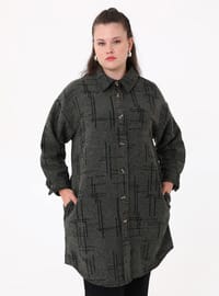 Desenli Oversize Kaşe Ceket - Haki