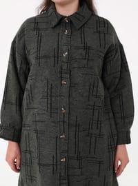 Desenli Oversize Kaşe Ceket - Haki