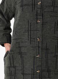 Desenli Oversize Kaşe Ceket - Haki