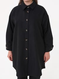 Büyük Beden Oversize Kaşe Ceket - Siyah - Alia