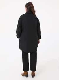 Büyük Beden Oversize Kaşe Ceket - Siyah - Alia