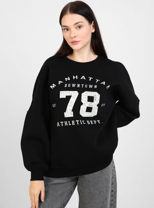 Sweatshirt - Siyah - Nolia Butik Mood