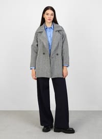 Balık Sırtı Desenli Kaban Siyah Nolia Butik Mood