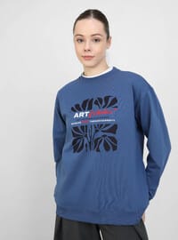 Baskı Detaylı Sweatshirt İndigo Benin
